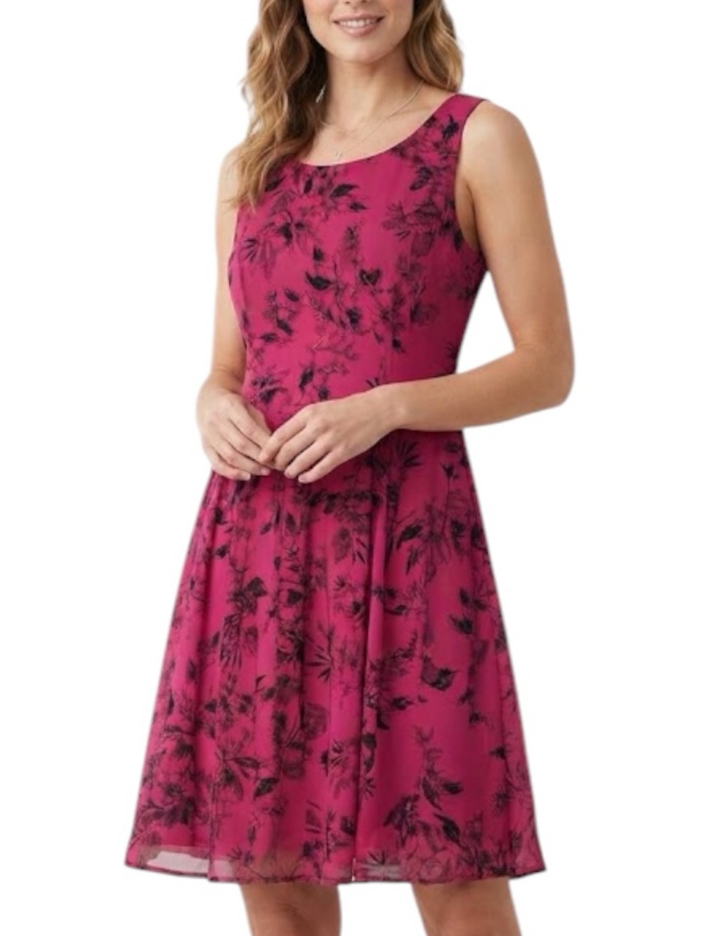 LE CHATEAU Floral Rose Print Midi Dress Hot Pink Size Medium Ethereal